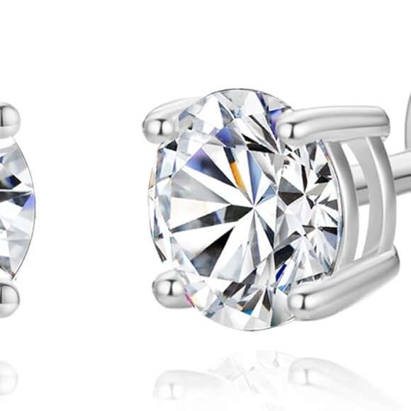 Luxury 925 Sterling Silver Stud Earrings with AAA Cubic Zirconia, Hypoallergenic - Picture 1 of 4